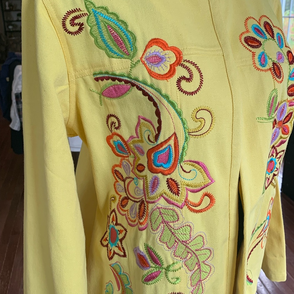 BFA CLASSIC Vintage Bright Yellow Embroidery Jacket Floral Design Size L Petite - Picture 5 of 16